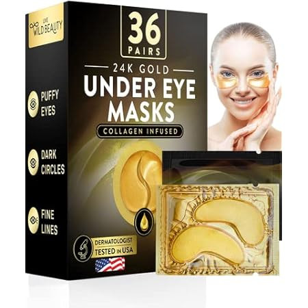 Under Eye Patches (20 Pairs) - Gold Under Eye Mask Amino Acid & Collagen, Under Eye Mask for Face... | Amazon (US)