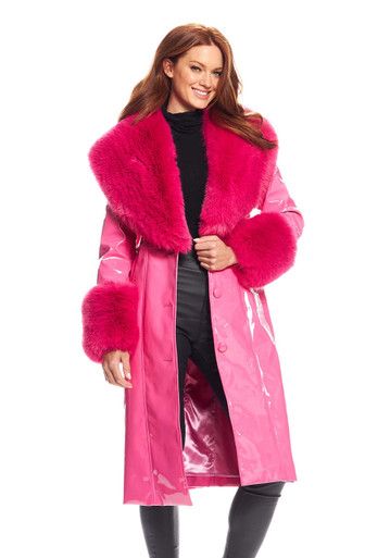 Hot Pink Faux Fur Fox Collar Girl Crush Maxi Coat | Fabulous-Furs