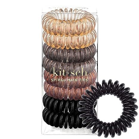 Kitsch Spiral Hair Ties, Coil Hair Ties, Phone Cord Hair Ties, Hair Coils - 8 Pcs, Brunette | Amazon (US)