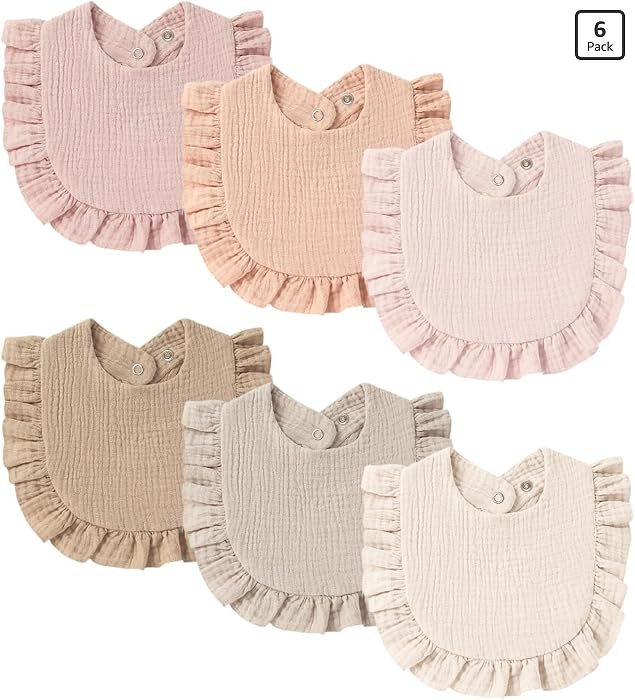 Muslin Baby Bibs, Ruffle Edge Drool Bibs, 6-Pack | Amazon (US)