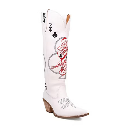 Dingo Womens King Of Clubs Stacked Heel Cowboy Boots, 9 1/2 Medium, White | JCPenney