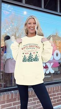 MYHALF Womens White Christmas Sweatshirt Crewneck Christmas Tree Graphic Shirts Oversized Xmas Pu... | Amazon (US)