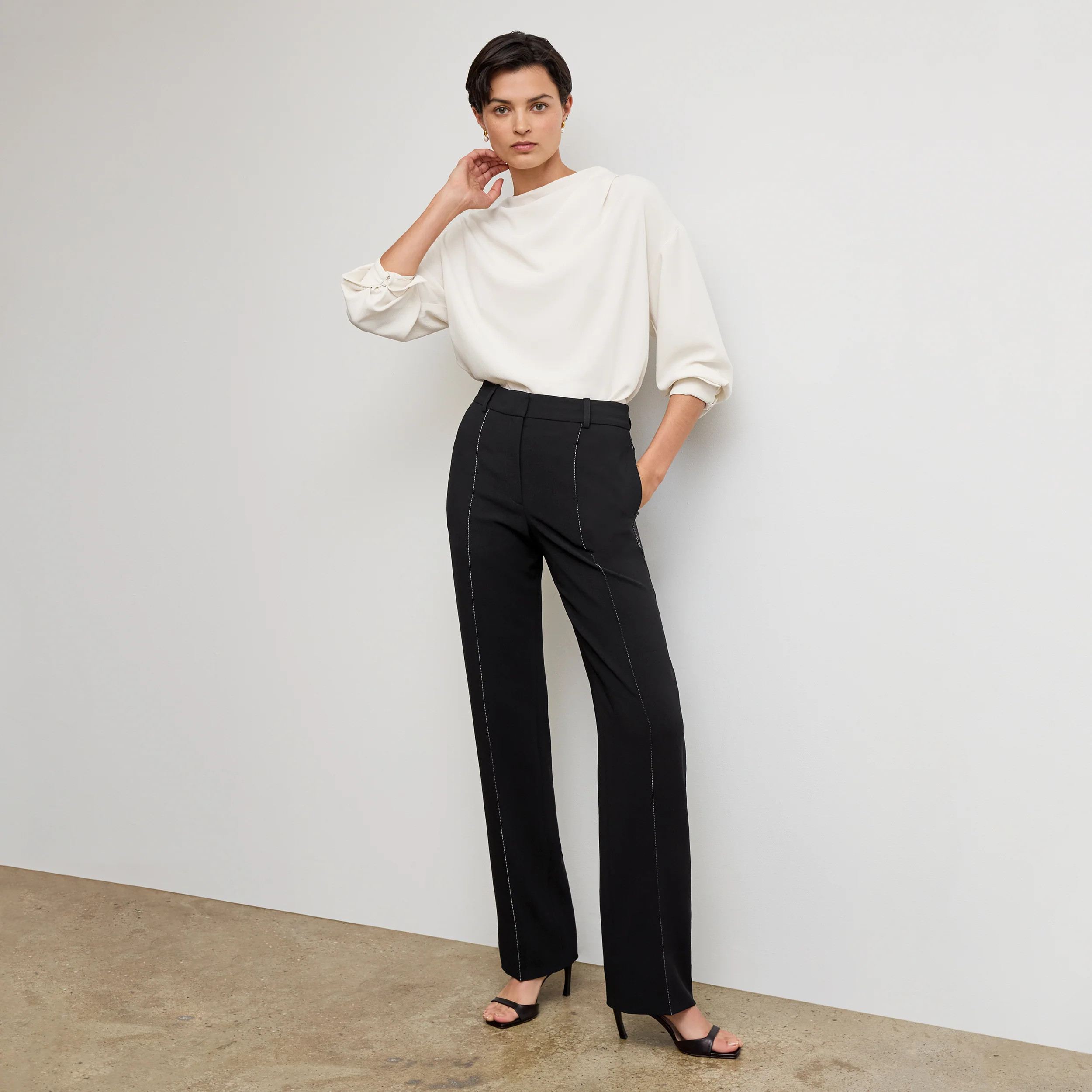 Annmarie Drape Top - Eco Soft Wave :: Ivory | MM LaFleur