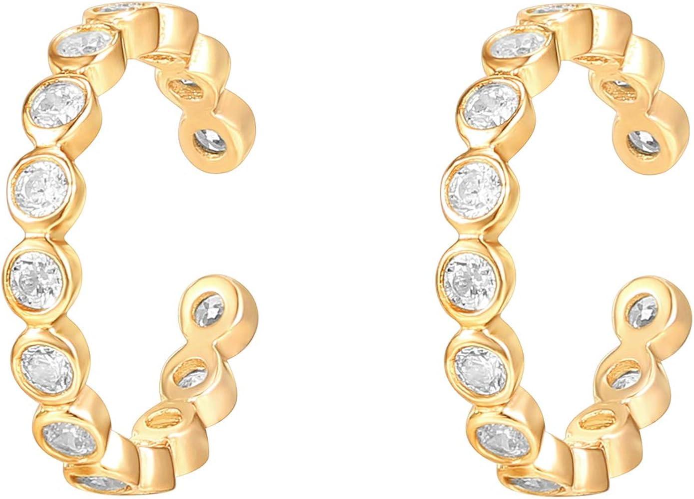 14K Gold Plated 925 Sterling Silver 2.5mm Cubic Zirconia Sparkling Round Huggie Ear Cuff Gold Ear... | Amazon (US)