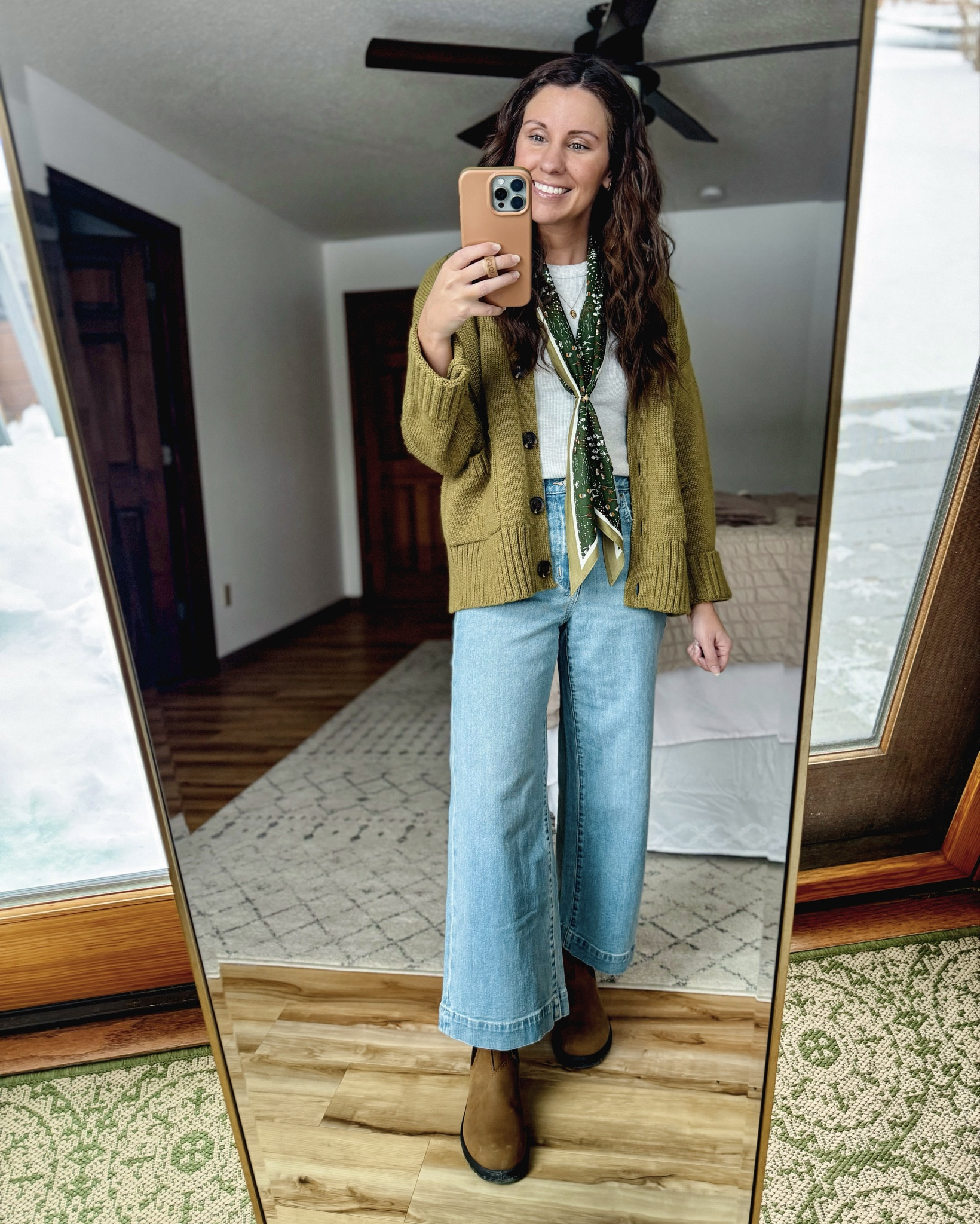 Wearing small in my tee, xs in my cardigan (linked similar bc it’s almost sold out), 24 short/petite in my jeans, and 6.5 in my blundstone boots. 

Love this cute scarf and I used my ring to “tie” it!

#LTKPetite #LTKootd #LTKgrwm