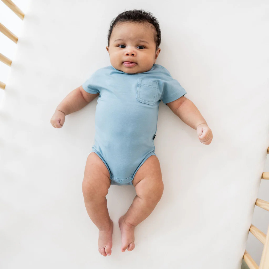Crew Neck Tee Bodysuit in Dusty Blue | Kyte Baby