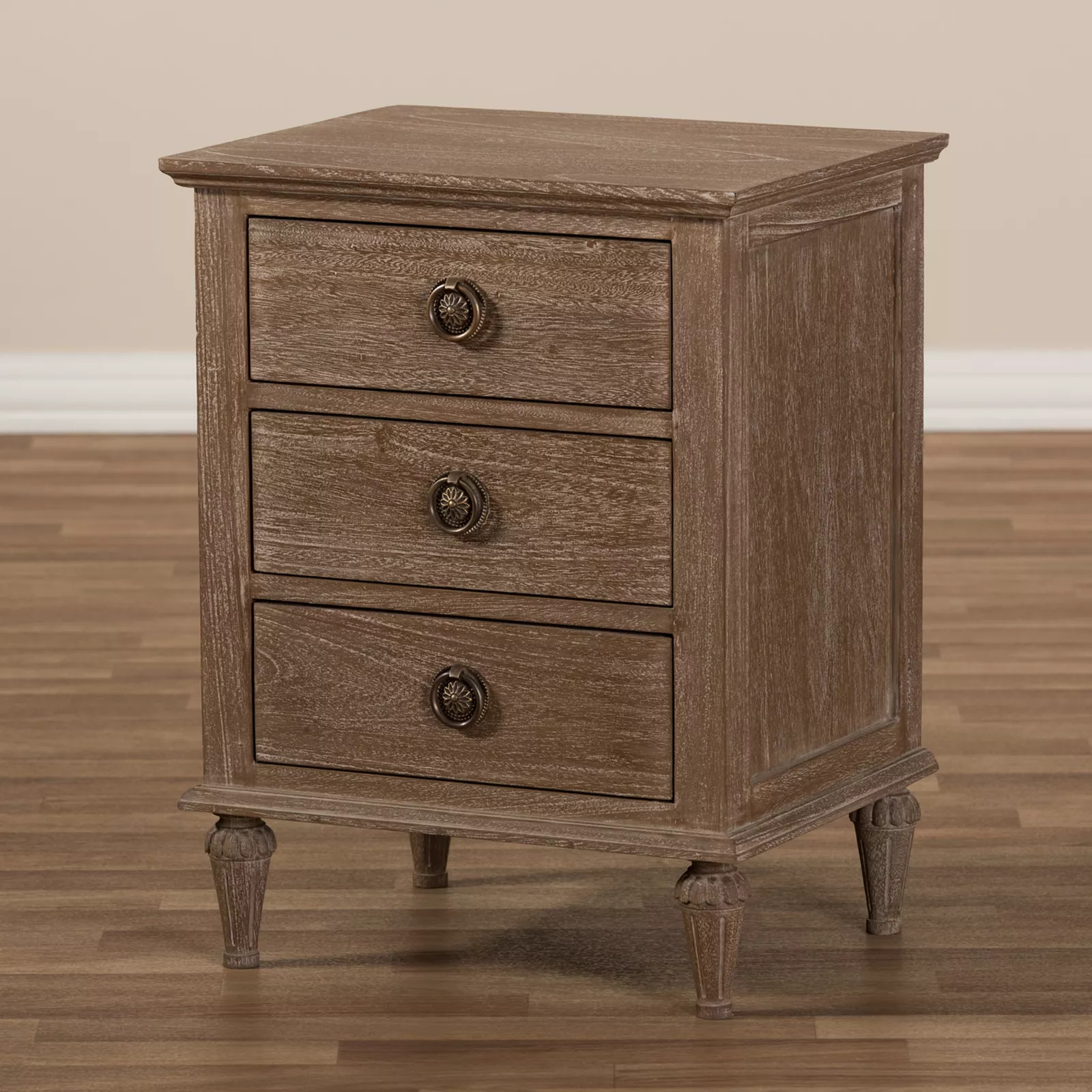 Baxton Studio Venezia Whitewash 3-Drawer Nightstand, Grey | Kohl's