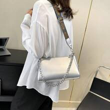 Medium Crossbody Bag Metallic Pattern Chain Decor | SHEIN