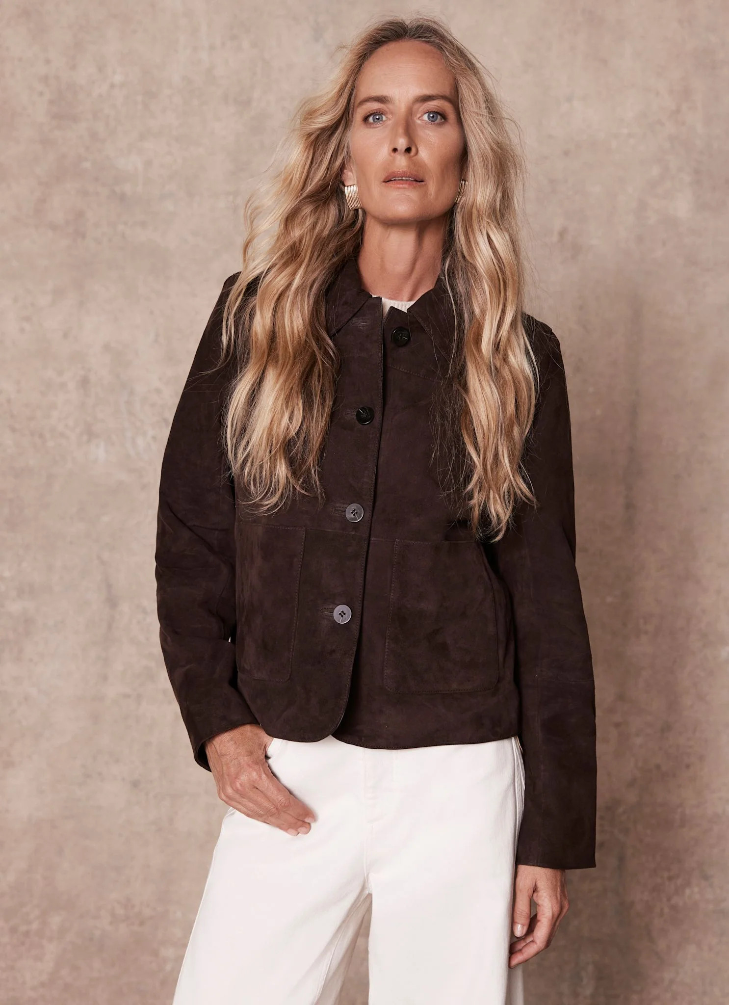 Brown Suede Pocket Detail Jacket | Mint Velvet