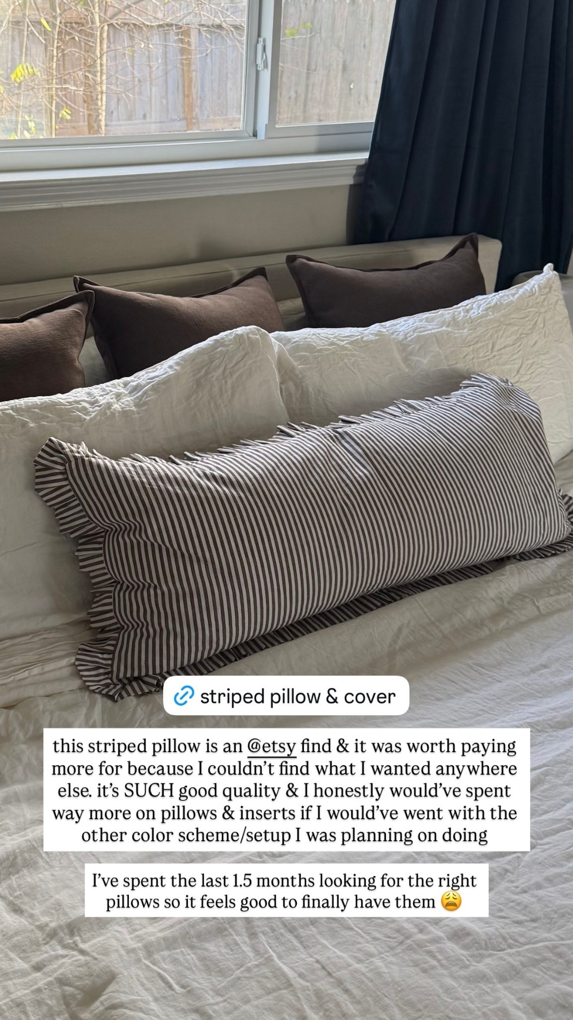 this striped pillow is an @etsy find & it was worth paying more for because I couldn’t find what I wanted anywhere else. it’s SUCH good quality & I honestly would’ve spent way more on pillows & inserts if I would’ve went with the other color scheme/setup I was planning on doing I’ve spent the last 1.5 months looking for the right pillows so it feels good to finally have them 😩

Throw pillows, home decor, bedding setup, neutral bedding 

#LTKFindsUnder100 #LTKHome #LTKSaleAlert