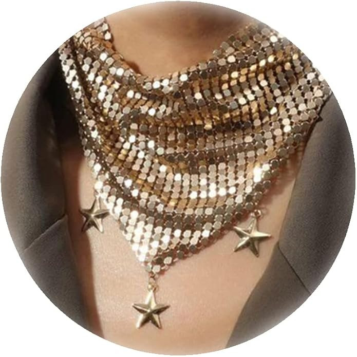 Dcfywl731 Gold Silver Star Chunky Metal Statement Necklace For Women Neck Bib Collar Choker Neckl... | Amazon (US)