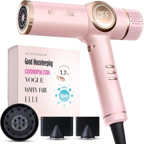 ELLA BELLA® Professional Ionic Hair Dryer with Diffuser • Negative Ion Blow Dryer • Suitable All Hair Types • Intelligent Heat Control & Rapid Drying Speeds • Lightweight Design • Low Noise Technology | Amazon (US)
