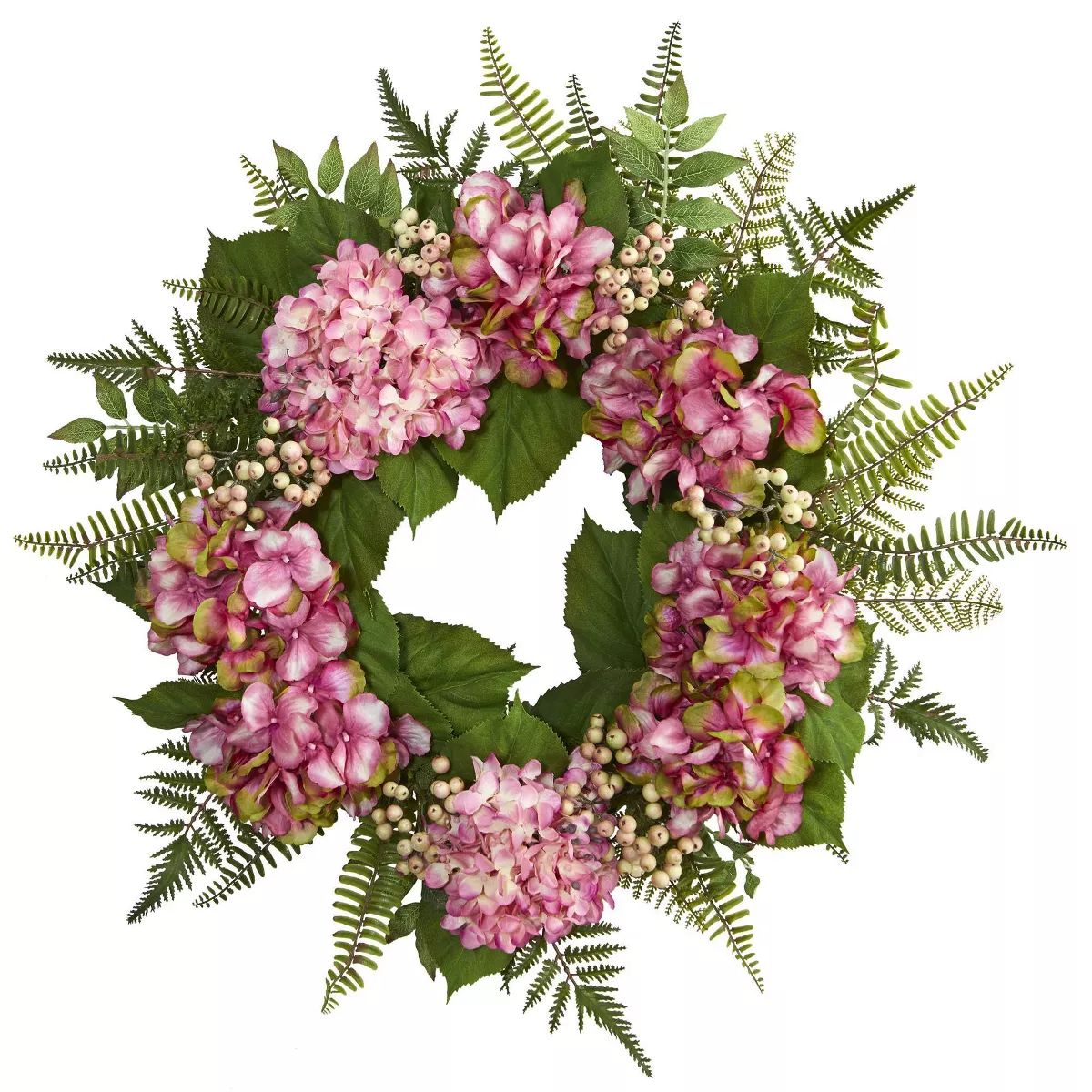 Nearly Natural 24" Artificial Hydrangea & Berry Wreath Pink - : Faux Floral Decor, Indoor Spring/... | Target