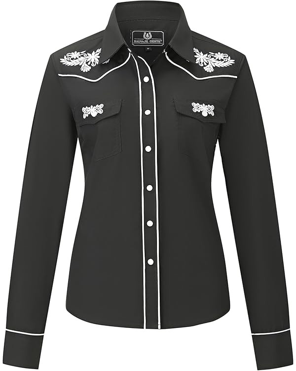 Women's Embroidered Western Cowboy Snap Front Long Sleeve Button Down Shirt | Amazon (US)
