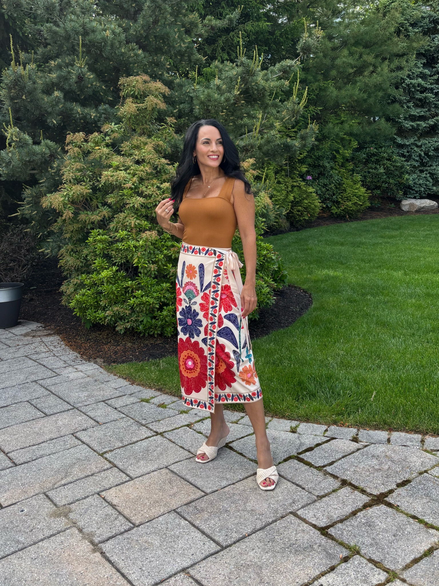 Amazon wrap skirt 
Tank top
Wedge sandals 

#LTKWorkwear #LTKootd #LTKOver40