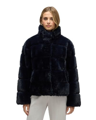NVLT Women’s Wide Stripe Faux Fur Jacket Navy | Amazon (US)