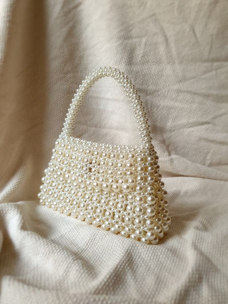 Pearl Beaded Bag, Pearl Wedding Handbag, Cream Beaded Bridal Purse, Pearl Evening Bag, Faux Pearl... | Etsy (US)