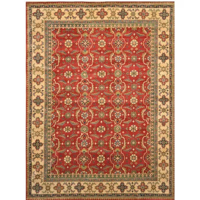 One-of-a-Kind Jevon Hand-Knotted Kazak Red/Ivory/Green 9' x 12'2" Wool Area Rug | Wayfair North America