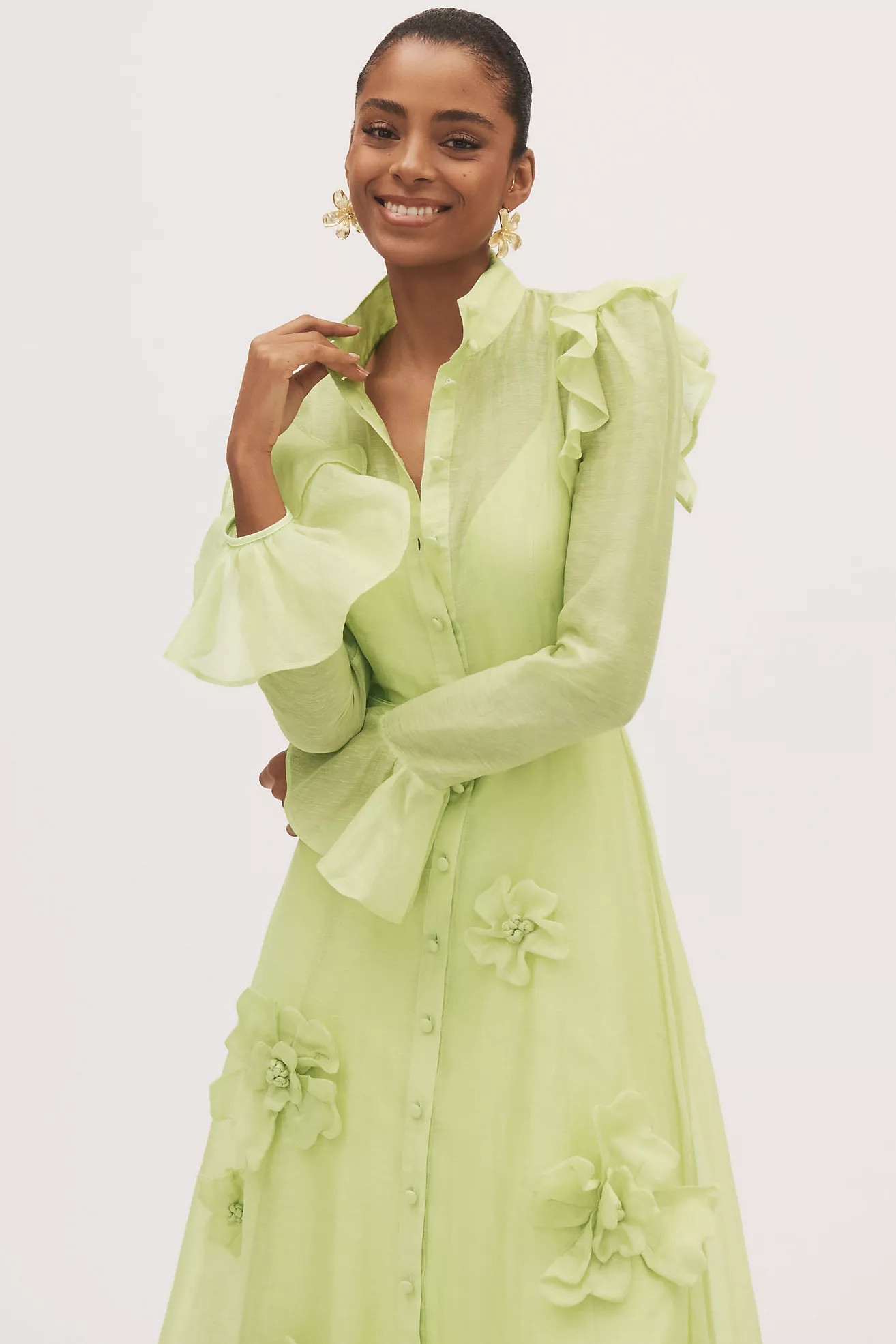 LEO LIN Katrina Petal Butterfly-Sleeve Linen Blend Midi Dress | Anthropologie (US)