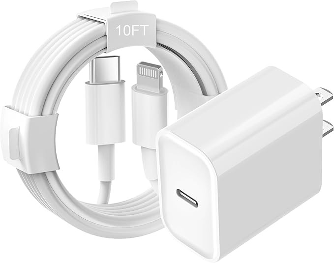 iPhone Charger Fast Charging 10 FT, PD 20W USB C Wall Charger Block Lightning Charger with 10FT L... | Amazon (US)