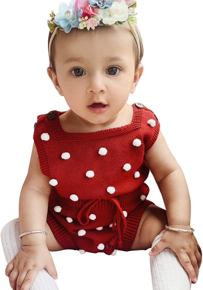Simplee kids Baby Girl Kint Pompoms Romper Sleeveless Baby Girl Kint Clothes | Amazon (US)
