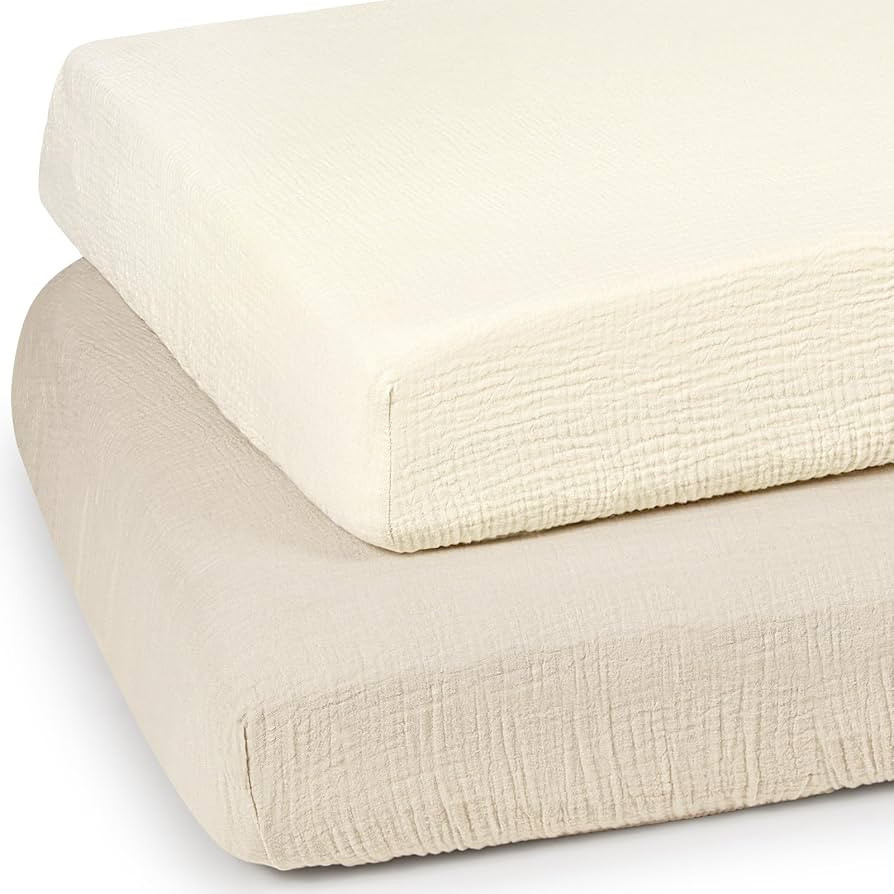 Baby Muslin Crib Sheets - Toddler Cotton Fitted Crib Sheets Neutral for Boys and Girls 2Pack | Amazon (US)