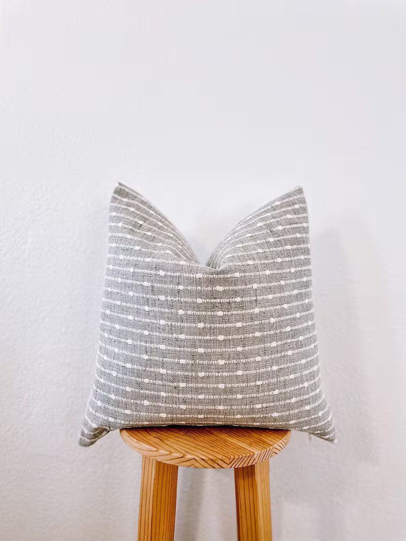 Grey Woven Stripe Linen Pillow Cover Grey Ivory Basketweave Greige Pillow Cover Modern Farmhouse ... | Etsy (US)