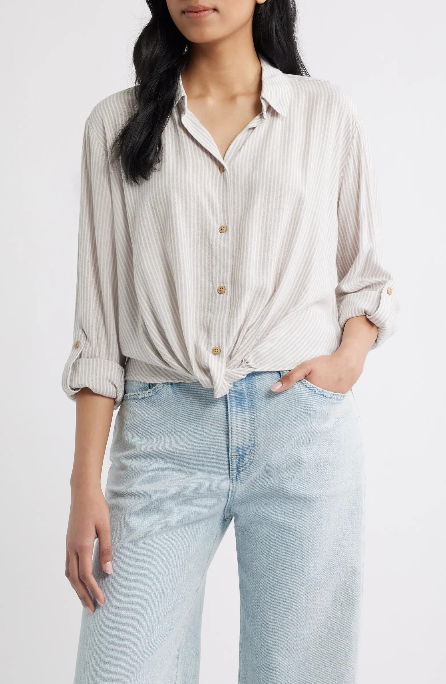 beachlunchlounge Vivica Stripe Twist Hem Button-Up Shirt | Nordstrom | Nordstrom