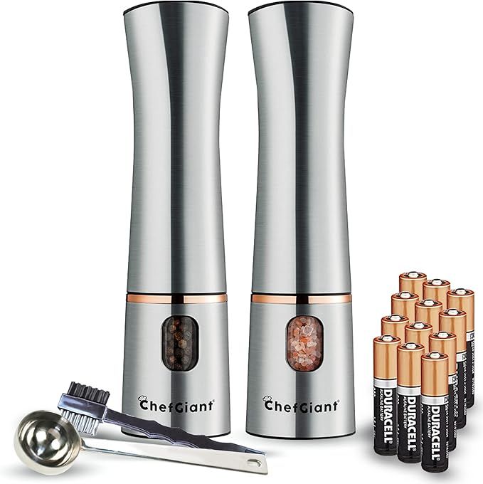 ChefGiant Electric Salt and Pepper Grinder Set - Rose Gold & Stainless Steel One Hand Operated Adjus | Amazon (US)