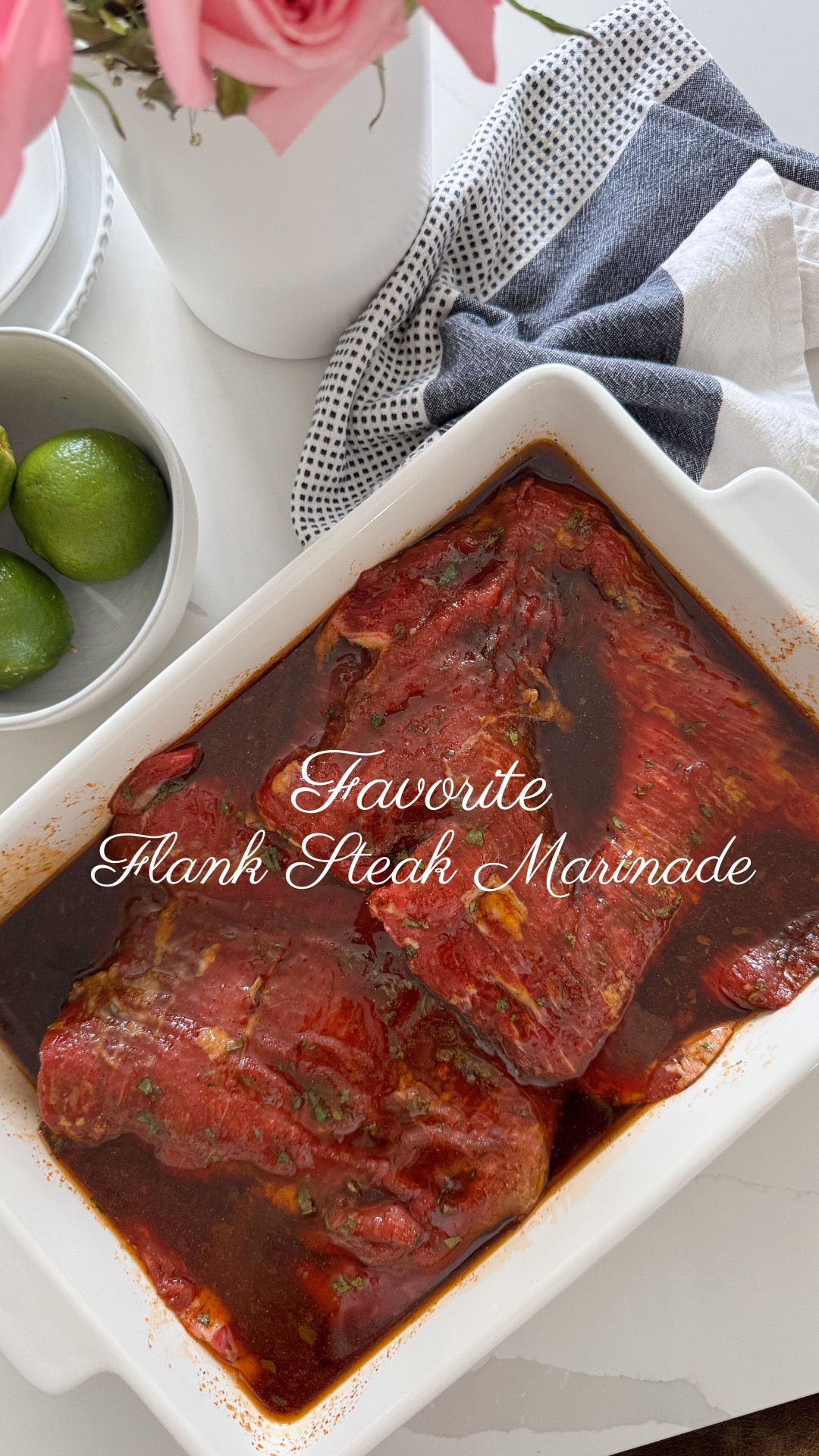 Save this one for grilling season, my friends!! My tried and true favorite flank steak marinade 🥩 It yields the most flavorful, tender steak that will surely become a staple in your grilling rotation!

I always buy 2 flank steaks + double this recipe below :) 

🩵Favorite Flank Steak Marinade🩵

1/4 cup coconut aminos
1/4 cup light brown sugar
2 Tbsp honey
1 Tbsp worcestershire 
1/2 cup avocado oil (or olive oil) 
1 Tbsp rice wine vinegar (or apple cider vinegar)
good pinch of salt + pepper
1 tsp garlic powder, onion powder + smoked paprika 
2 Tbsp chopped parsley 

🩵In a mixing bowl, add all of the ingredients listed above and stir well to combine 
🩵Place your flank steak in a 9x13 dish and pour this marinade over your flank steak 
🩵Cover your dish and allow this to sit for 3 to 8 hours to marinade 

🔥Grill your flank steak just how you like!