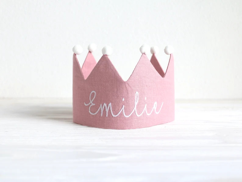 Personalized Linen Birthday Crown, Party Crown With Embroidered Name, Kids Birthday Party, Toddle... | Etsy (US)