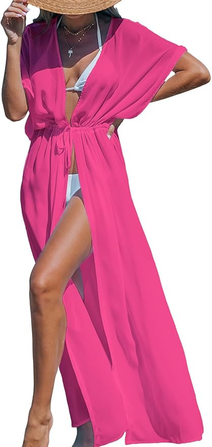 CUPSHE Kimono Swimsuit Coverup for Women Open Front Striped Maxi Cardigan Beach Cover Up | Amazon (US)