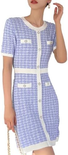 URBAN REVIVO Women's Sweater Dress Knit Tweed Dress Short Sleeve Pearl Button Mini Dresses Trendy... | Amazon (US)