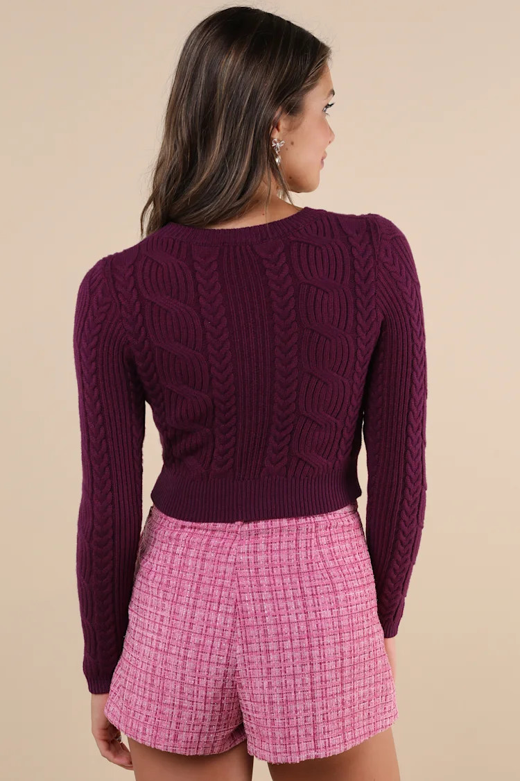 Cuddly Contentment Purple Cable Knit Cropped Sweater | Lulus