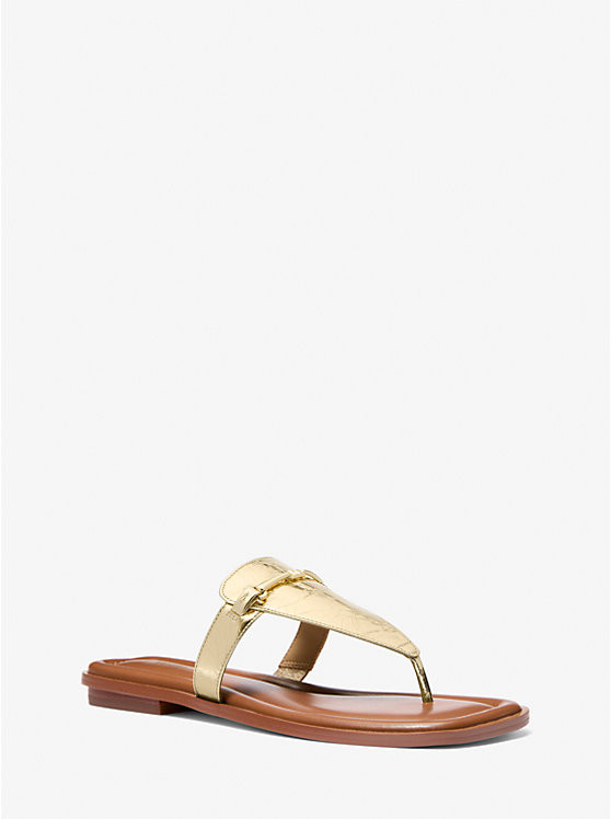 Lena Metallic Leather T-Strap Sandal | Michael Kors US