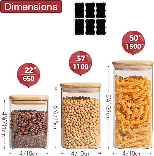 KTMAMA Glass Square Food Storage Container with Airtight Bamboo Lid, Set of 6 Stackable Kitchen P... | Amazon (US)