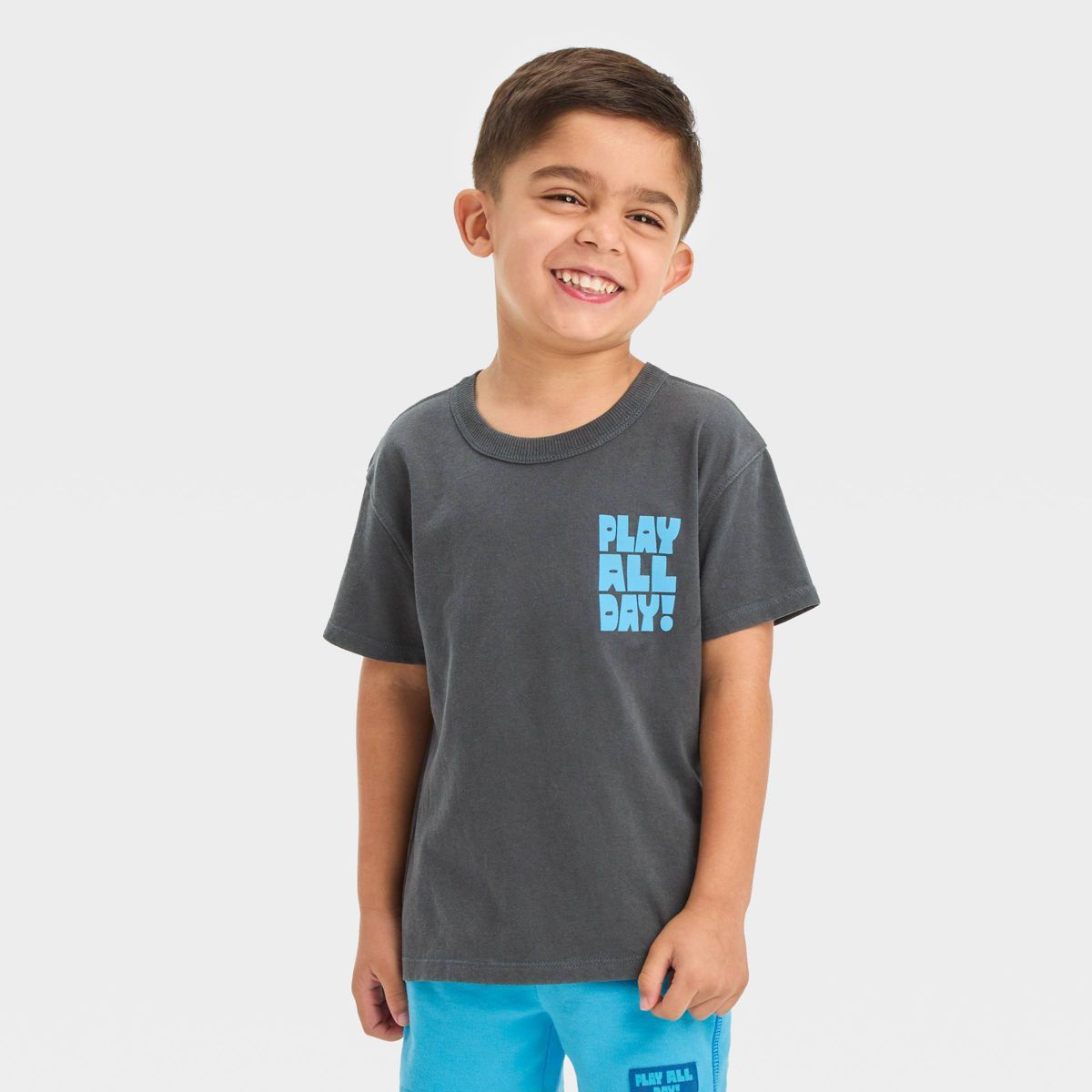 Toddler Boys' Short Sleeve Boxy T-Shirt - Cat & Jack™ Charcoal Gray12M | Target