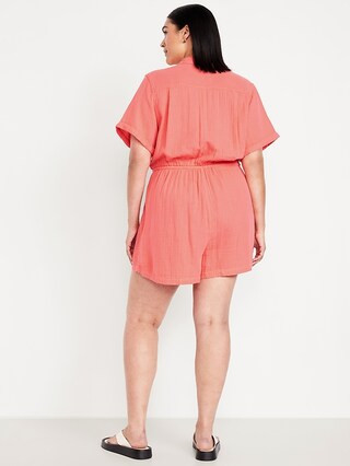 Waist-Defined Crinkle Gauze Romper | Old Navy (US)