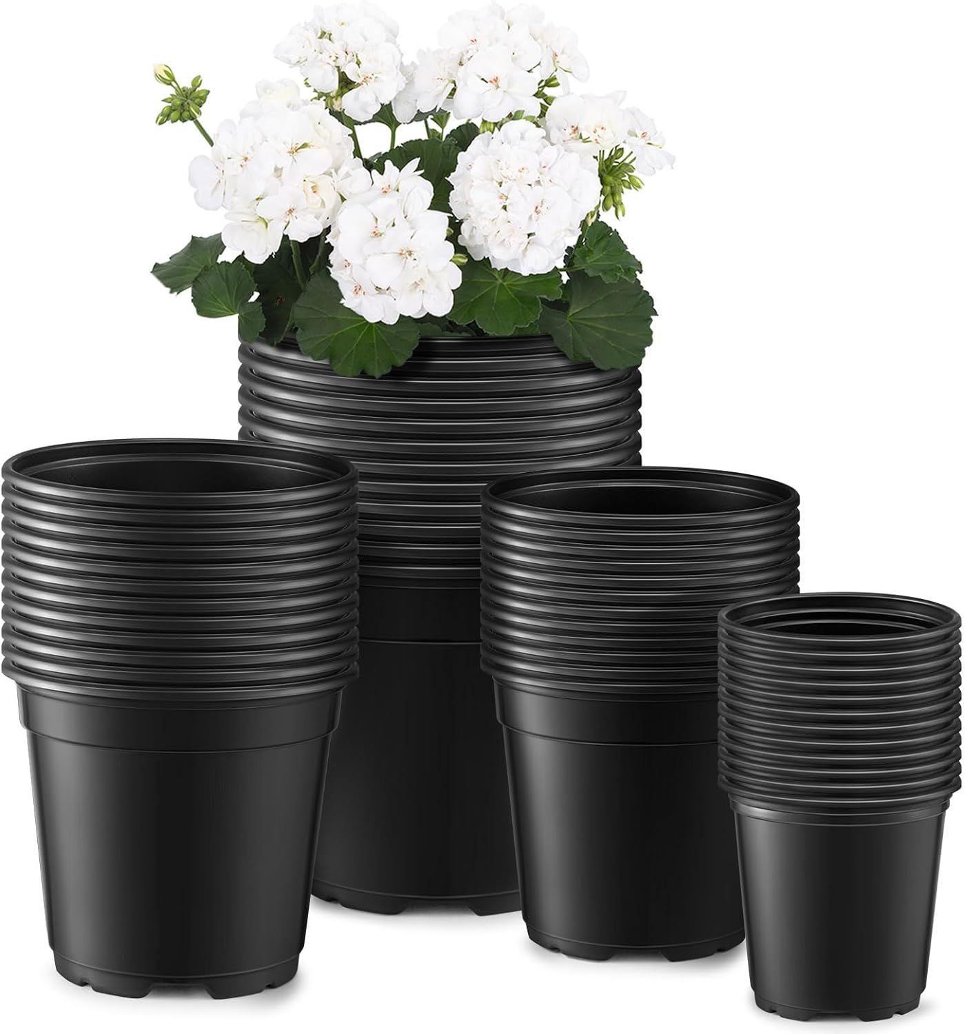 GROWNEER Nursery Pots with Drainage Holes Pack of 48 Pots 3.5/4.5/5.5/6.5 Inch and Plant Label Fl... | Amazon (US)