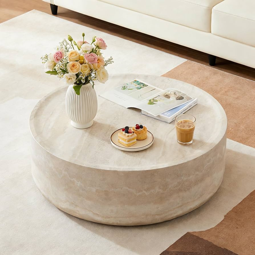 31.49" Modern Stone Coffee Table, Faux Marble Round Coffee Tables, Circle Drum Center Table, Luxu... | Amazon (US)