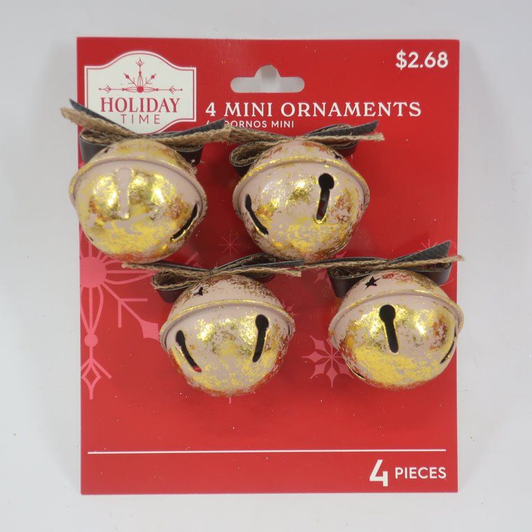 Holiday Time Antique Gold Jingle Bells Mini Christmas Ornaments, 4 Count | Walmart (US)