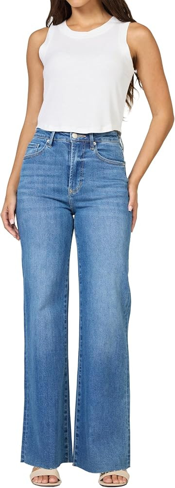 DEAR JOHN Fiona Wide Leg Women's Jeans High Rise Highwaisted Denim Classic Fit Full Inseam | Amazon (US)