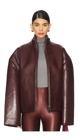 Bonded Leather Jacket in Deep Mahogany | Revolve Clothing (Global)