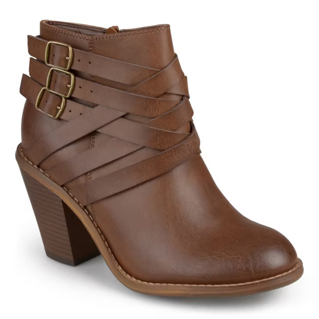 Journee Collection Womens Strap Inside Zip Stacked Heel Booties | Target