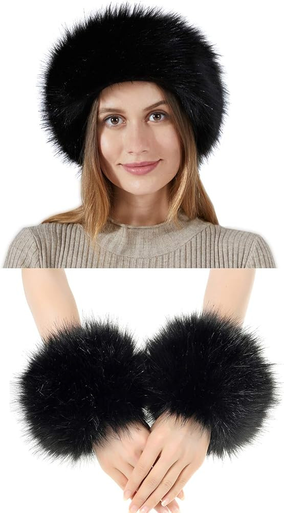 2 Piece Faux Fur Headband Arm Warmers Wrist Cuffs Earmuffs Ear Warmer Costumes | Amazon (US)