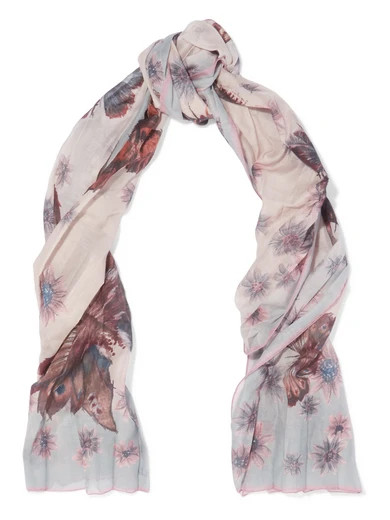 Valentino - Pleated Printed Cotton And Silk-blend Scarf - Blush | NET-A-PORTER (US)