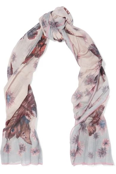 Valentino - Pleated Printed Cotton And Silk-blend Scarf - Blush | NET-A-PORTER (US)