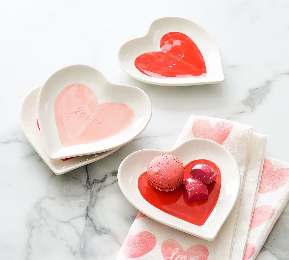 Watercolor Heart Shaped Stoneware Appetizer Plates - Set of 4 | Pottery Barn (US)