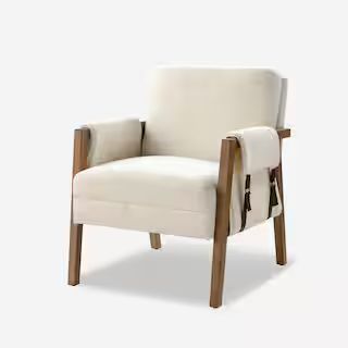 JAYDEN CREATION Nellie Mid-Century Modern Ivory Vegan Leather Armchair with Solid Wood Frame CHS0... | The Home Depot