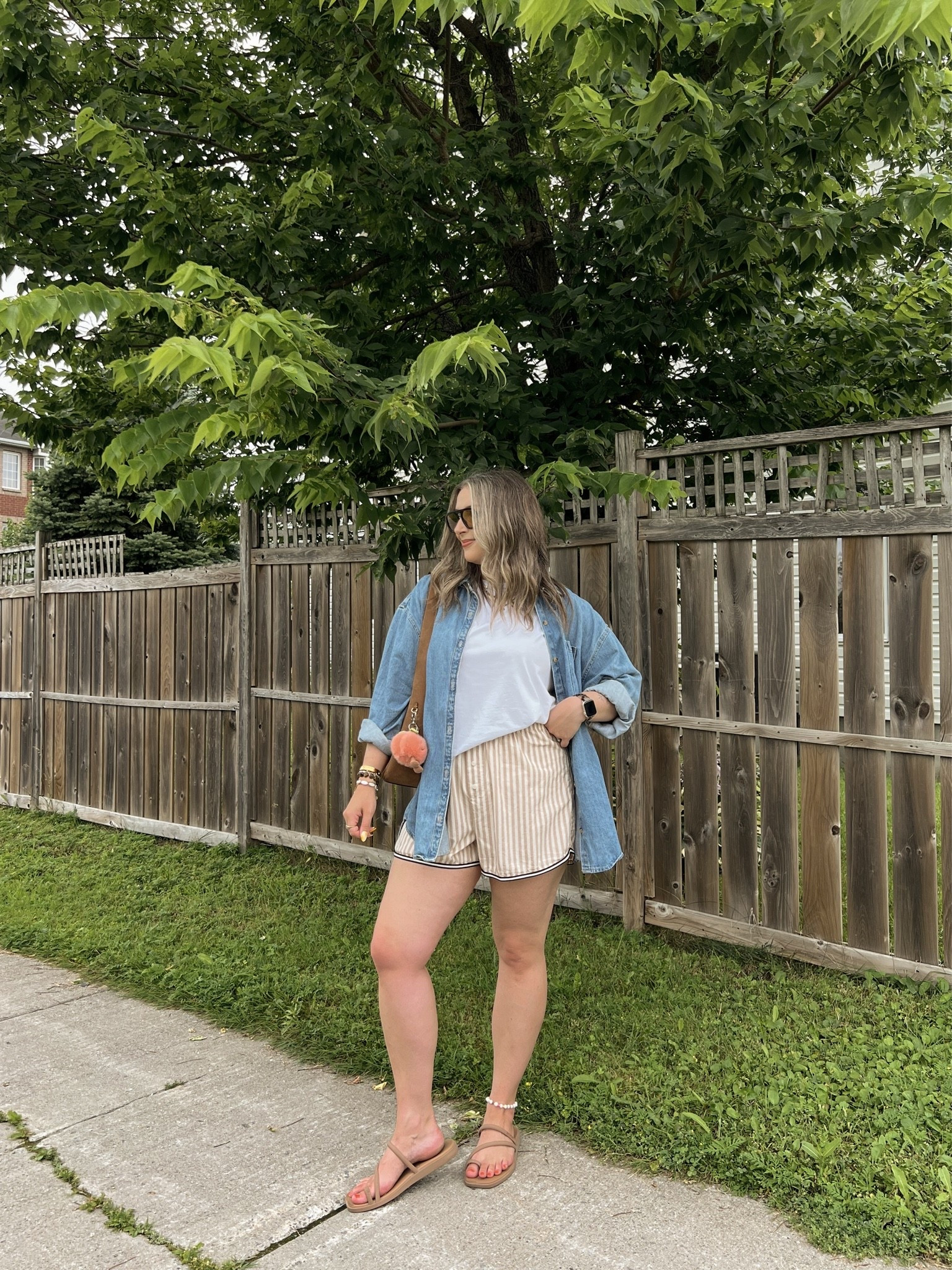 Comfy summer outfit! Wearing my usual size L in the denim shirt and striped shorts. Linked similar white tee. I’m a 9.5-10 shoe and wear a 10 in the Crocs sandals. Canadian Old Navy and Crocs links are under “similar products”

#LTKsummer #LTKsale #LTKmidsize